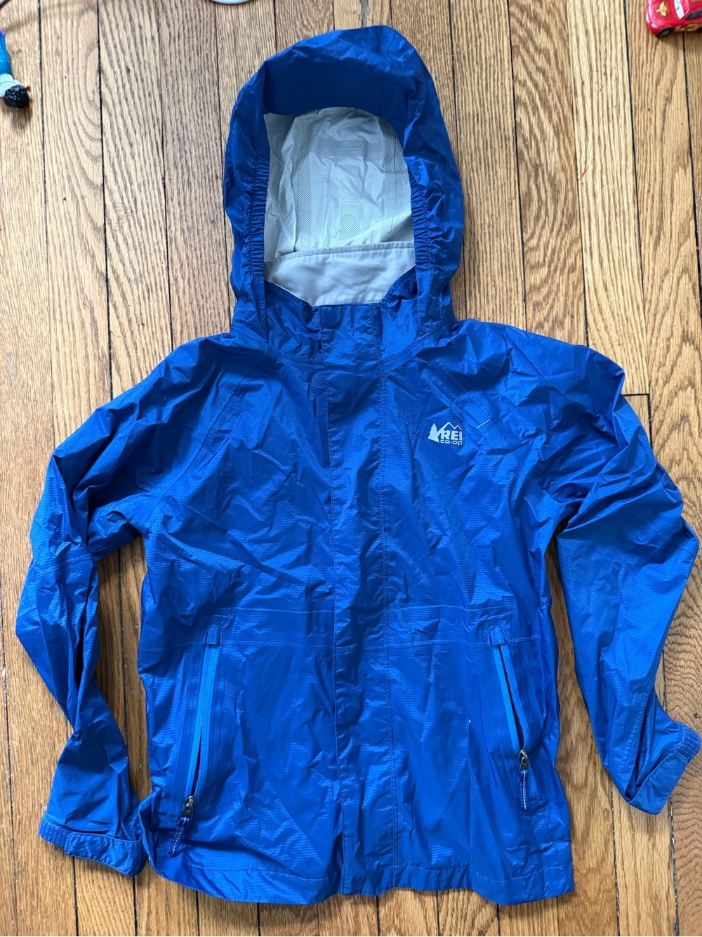 REI Co-op Lightweight Blue Packable Rain Jacket - Size Medium (10-12)